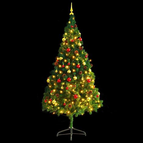Albero di Natale Albero natalizio Albero festivo Preilluminato con Palline Verde 210 cm (1/5)