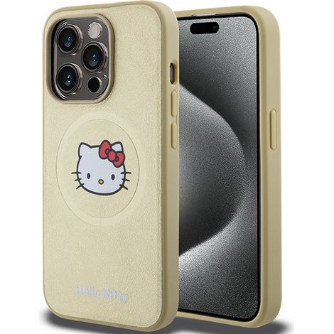 Hello Kitty HKHMP15LPGHCKD iPhone 15 Pro 6.1 Gold/Gold Hartschalenetui Leder Kitty Kopf MagSafe (1/5)
