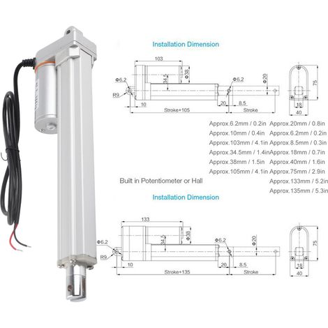 Attuatore lineare elettrico FY017 da 24 V, corsa 200 mm, spinta 1200 N, IP65, in alluminio, per mobili motorizzati, letti, divani, scrivanie regolabili. (1/2)