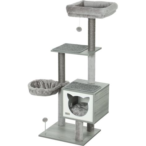 Albero per gatti multi attrezzato 48 x 40 x 126 cm tiragraffi e riposo design contemporaneo atmosfera accogliente in legno grigio chiaro 210007661