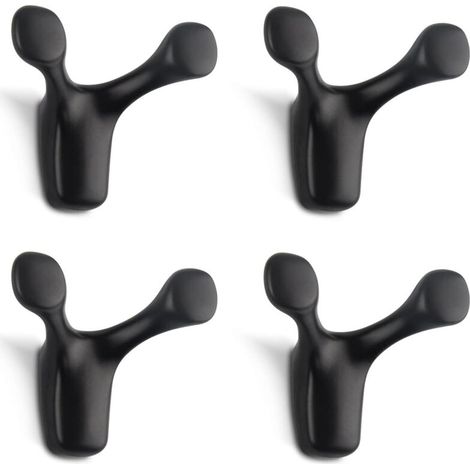 4 Pièces Double Crochet Mural, Robuste Solide Patère Murale Corne de cerf en Alliage de Zinc, Patère Porte Manteaupour Salle de Bain Chambre Cuisine Vis Inclus (Noir Mat)