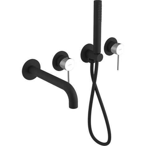 ULTRAMIX Mitigeur de Baignoire à Encastrer avec Douchette, noir mat/chrome