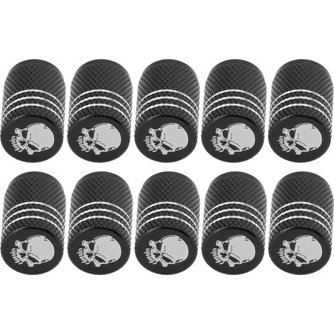 10 Caps de valve de pneu noir motif crâne, universels pour voitures, SUV, vélos, camions, motos, embouts de tige de valve (1/5)