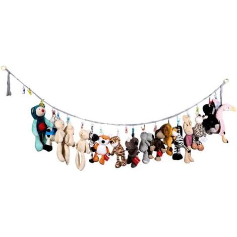 Pair Chaîne de rangement pour peluches, organisateur suspendu pour peluches, chaîne de présentation de 2 m pour jouets en peluche, support en coton pour peluches avec 20 pinces métalliques (1/5)