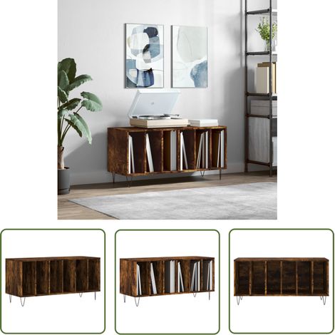 The Living Store Armoire à disques chêne fumé 100x38x48 cm bois d'ingénierie - Meuble À Disques - Armoire À Vinyle - Rangement Musique - Étagère Disque - Support Tourne-disque (1/5)