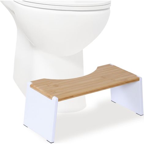 Relaxdays taburete para inodoro, plegable, para adultos, bambú, antideslizante, 19 x 43,5 x 20 cm, natural/blanco