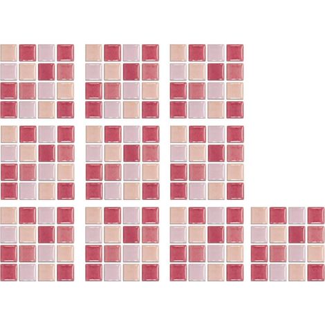 Juego de 30 pegatinas decorativas 3D con efecto azulejo, perfectas para decorar tu cocina o chimenea. 10 x 10 cm, color rosa.