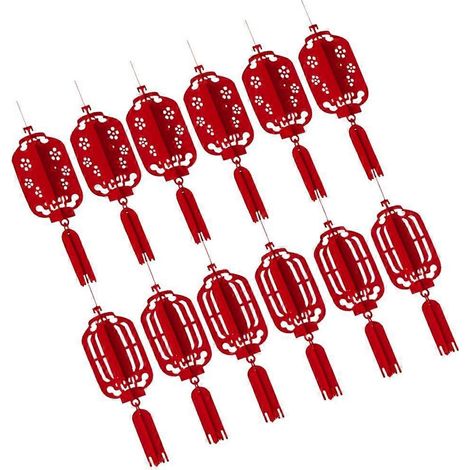 12 lanternes suspendues décoratives pour Nouvel An chinois, accessoires de fête du printemps, mini guirlandes lumineuses, lot de 12 petites décorations suspendues. (1/4)