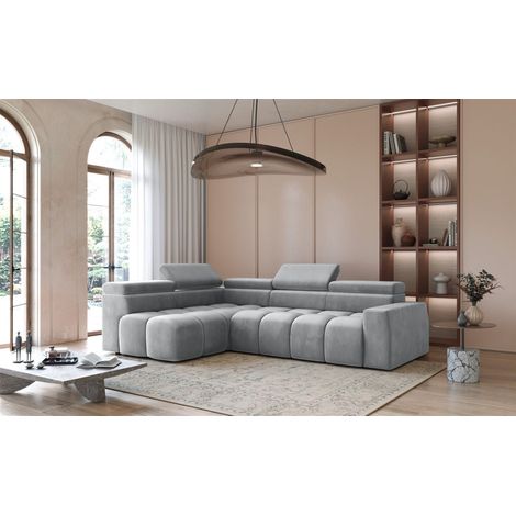 Ecksofa Designersofa DARCY in Stoff Salvador Hellgrau Ottomane Links (1/5)