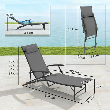 Chaises de jardin pliantes (lot de 2, avec dossier et coussin réglables en 4 positions), grises (1/5)