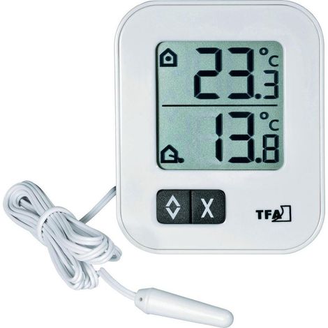 TFA-Dostmann Termómetro digital blanco moderno con cable de 1,5 m