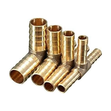 Raccord en T en laiton cannelé à 3 voies pour tuyau de carburant de 6 mm, 8 mm, 10 mm et 12 mm.