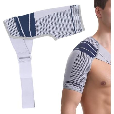 Unisex Rotator Cuff Support Brace – Adjustable Breathable Shoulder Stabilizer – Pain Relief for Tears Sprains Dislocations – S/M Size Blue Gray (1/5)