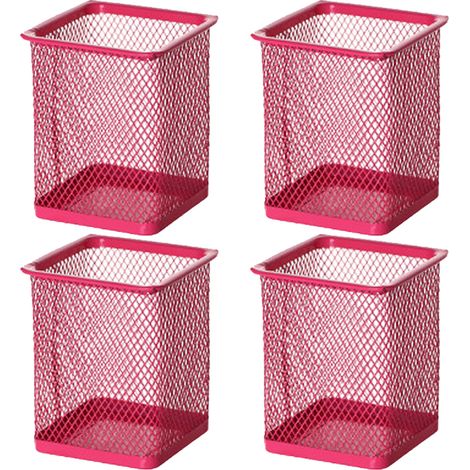 Lot de 4 porte-stylos de bureau en fer creux - Carrés - Rouges (1/5)