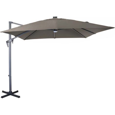 PROLOISIRS Parasol déporté inclinable NH 2,7 x 2,7m - Gris/taupe - avec led - manivelle grade 6 (1/4)