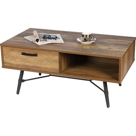 Couchtisch SOUTHAMPTON – Farbe Dunkleiche, schwarze Metallbeine, Maße 60x49x110 cm