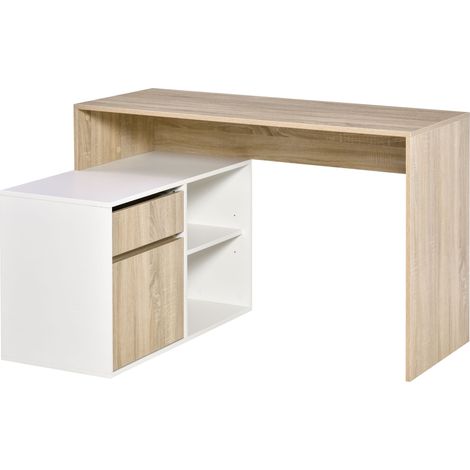 L-Shaped Desk, Corner Computer Desk with Storage Drawer, Adjustable Shelf, Cabinet for Home Office and Study, 120 x 92 x 75cm, Oak and White