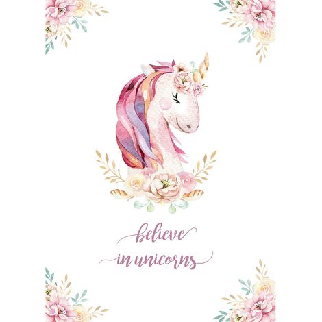 Tableau licorne rose pour chambre de fille | Tableau animaux chambre bébé | Tableau sur toile rose pour chambre d'enfant 0,5 x 0,7 m (1/2)