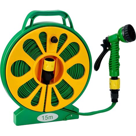 Tubo flessibile per acqua, lungo 15 m, con tubo interno in PVC, 5 tipi di getto, compatibile con rubinetti da 1/2 pollice e 3/4 di pollice, raccordo girevole in ABS resistente. (1/5)