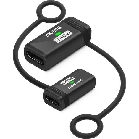 Lot de 2 adaptateurs USB C (femelle vers femelle), prend en charge Thunderbolt 5, charge rapide 240 W, transfert de données 80 Gbps, sans perte audio, compatible avec les appareils USB-C, noir, avec (1/5)