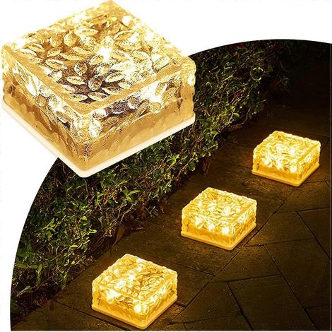 Set van 6 glazen straatstenen op zonne-energie - Warm wit licht - Waterdichte lamp op zonne-energie - Grondspot voor tuin of erf (1/5)