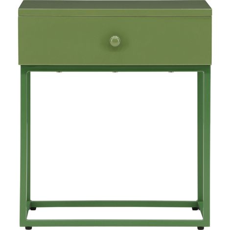 Table de chevet 1 tiroir en bois et métal - Vert - Bakal (1/5)