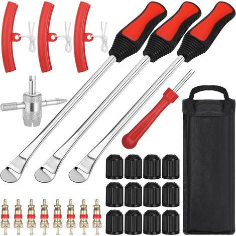 29 pièces Demonte Pneu Moto, démonte Pneu Outil avec 3 Protections de Jantes, Outils de Démontage Pneus Durables pour Trottinette électrique Moto (1/5)