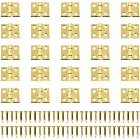 Mini Charnière Rétro Laiton (100 pièces) - Lot de charnières miniature 8x10 mm avec vis pour petits projets menuiserie et artisanat