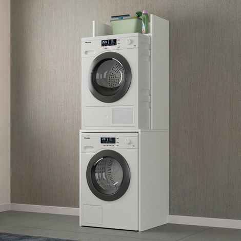 Mobile porta lavatrice e asciugatrice con rialzo in legno bianco