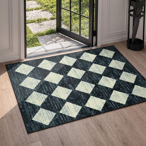 Tapis marocain à Motif Treillis – Petit Tapis d'entrée à Carreaux Noirs, antidérapant et Moderne, résistant aux Taches – Tapis Doux pour Porte d'entrée, Salle de Bain, évier, Chambre à Coucher (1/5)