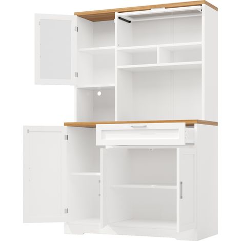 Vaisselier haut de cuisine avec éclairage LED, 104x40x180 cm, MDF blanc (1/5)