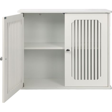 Armario mural de baño con 2 puertas de lamas en MDF y aglomerado 60 x 20 x 52 cm blanco MODENUIT (1/5)
