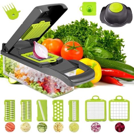 Mandoline - Coupe-légumes multifonctionnel - Avec boîte de rangement - Manuelle - Verte (1/5)