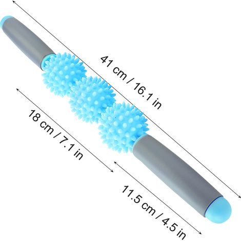 Rouleau de massage musculaire pour dos, bras, jambes - Bâton de yoga avec picots anti-cellulite (Bleu) (1/5)