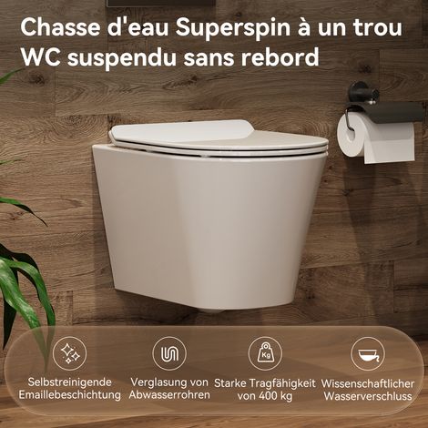[JAMAIS UTILISE] Horow Toilette Suspendu sans Rebord, blanc, avec Siège WC Amovible en , Softclose Abaissement, Toilettes murales à chasse d'eau super-puissante à trou unique, WC en Céramique Salle de (1/5)