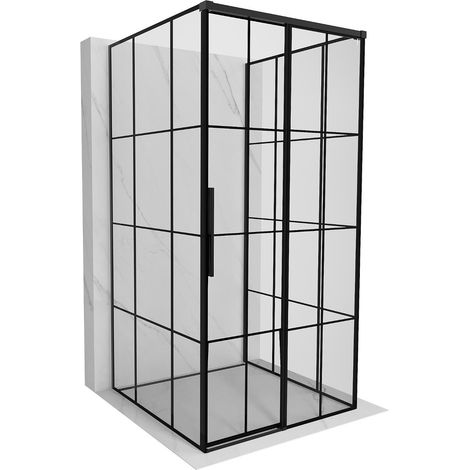 Mexen Rox-3S 3-seitige Duschkabine rechts 90 x 90 cm, schwarzes Gitter, schwarz - 8C2-090-090-70-77-3S-P (1/3)