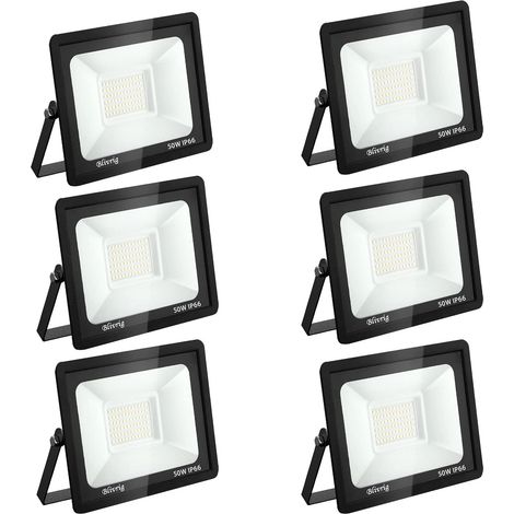6PCS Projecteur LED Extérieur, 50W Spot LED Exterieur 5000LM Super Lumineux 6500K Blanc Froid Éclairage de Sécurité Extérieur IP66 Imperméable pour Garage Jardin Terrasse Parking