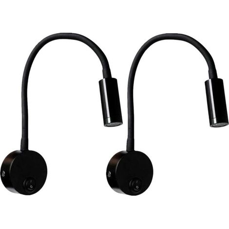 2 Pièces Noire Lampe de lecture Murale 3W, Flexible Cou Réglable Applique Lampe de Bureau en Aluminium, Lampe de Chevet avec Interrupteur LED Soins des Yeux (1/4)