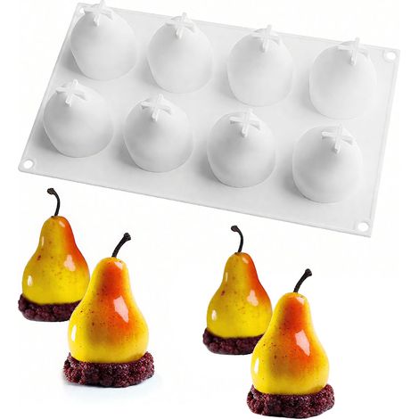 Moule En Silicone Poire-3D moule à Chocolat Moule En Silicone Poire Mousse moule En silicone à GâTeaux à PâTisserie Diy Poire 3D,8 Trous (60 80mm) (1/5)