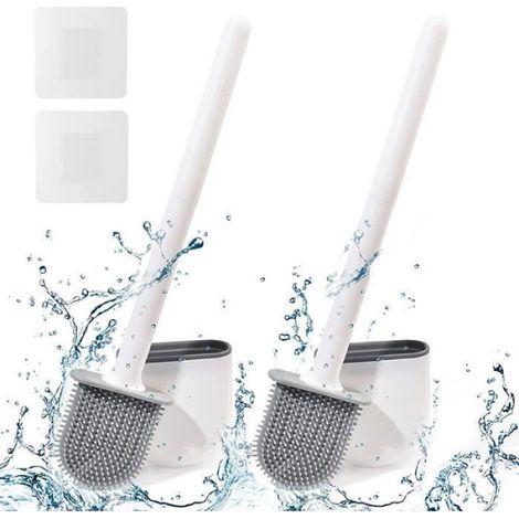 Brosse WC Plate PaquetLot de 2 Brosse Toilettes en Silicone WcBrosse Wc Silicone Montage Mural NoirBlanc 1 pcs Blanc BROSSE WC (1/4)