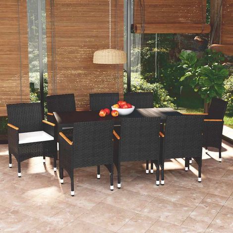 Ensemble à manger de jardin coussins 9 pcs-Salon de jardin Résine tressée Noir 987620 (1/5)