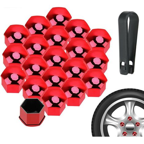 20 pièces 17mm écrous de roue de voiture boulon Center couvre bouchons outil adapté Audi VW Skoda rouge (1/5)