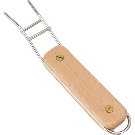 Barbecue Handle Stainless Steel Grill Lifter Wooden Handle Non-slip Multifunctional Camping Barbecue (1/5)