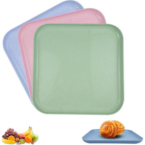 3 Pièces Plateau de Service Rectangulaire Antidérapant en Plastique pour Cuisines, Pique-Niques, Cafés, Hôtels (1/5)