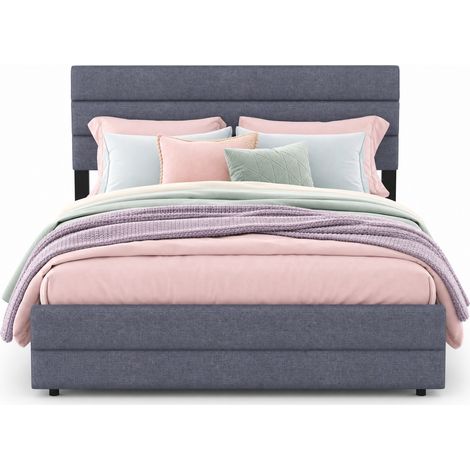 Letto Estraibile 2 Posti, 2 Cassetti e Testiera Regolabile, 140 x 200 cm e 90 x 190 cm, senza Materasso (1/5)