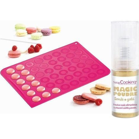 Tapis silicone pour macarons + 1 poudre alimentaire irisée dorée (1/2)