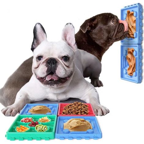 Gamelle anti-glouton pour chien - Gamelle anti-glouton pour chat - Tapis à lécher pour chien - Distributeur de nourriture lente - Tapis à lécher - Gamelle anti-glouton - Lot de 4 - Multicolore (1/5)