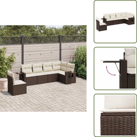 The Living Store 6-tlg. Garten-Sofagarnitur mit Kissen Braun Poly Rattan - Gartensorte - Gartenmöbelset - PE-Rattan Möbel - Outdoor Lounge Set - Terrassenmöbel (1/5)