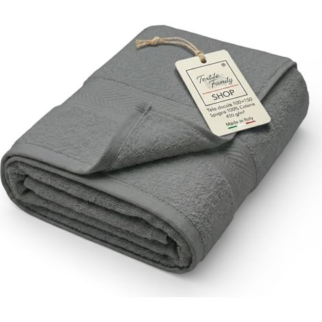 Telo Doccia Grisaglia 100x150 in Spugna 100% Cotone 450 g/m² Made in Italy