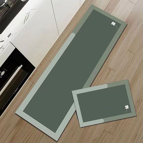 Non-slip kitchen mat, absorbent diatomite kitchen mat, four-leaf clover kitchen mat in front of the sink, washable bath mat/dish mat (Sage green, 50x80cm) (1/5)